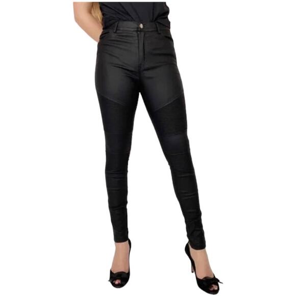 PPLA Jackie Faux Leather Style Knit Moto Pants Size Medium EUC Stretch Black - Picture 1 of 11